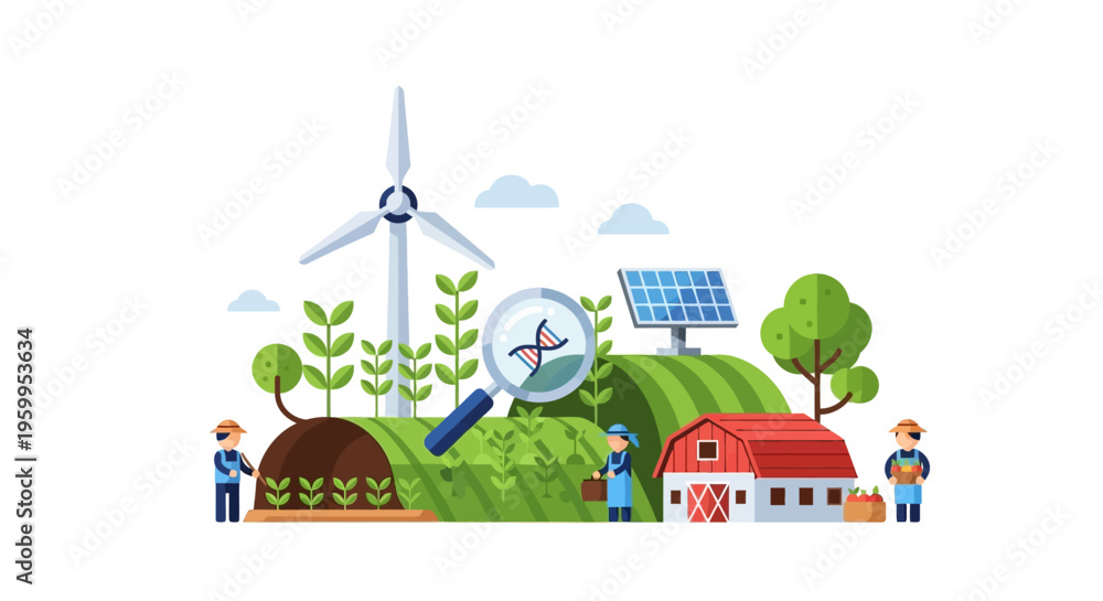 Fototapeta premium Sustainable Agriculture with Biotechnology and Renewable Energy
