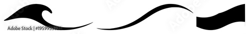 Wave line silhouette set with flowing undulating shapes and minimalist line art design featuring wave, sea, ribbon with abstract and graphic