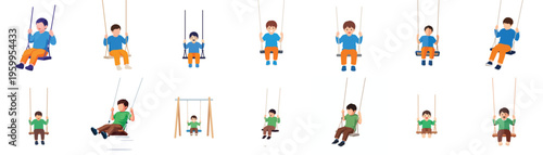 Children joyfully swinging on playground equipment, capturing moments of childhood fun and outdoor recreation