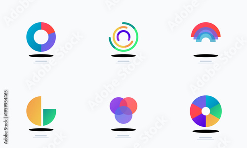 A collection of colorful abstract circular and geometric graphic design logo icons on white background