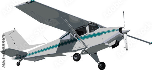 Small propeller airplane vector illustration of a private light aircraft flying in the sky for travel aviation and transportation concepts