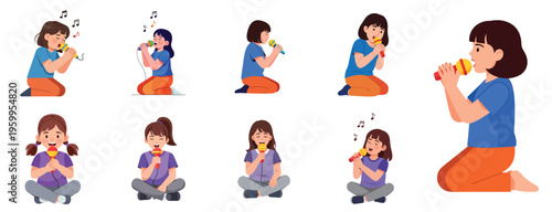 Joyful children singing into microphones, practicing their favorite songs with enthusiasm and passion, perfect for music education and entertainment themes