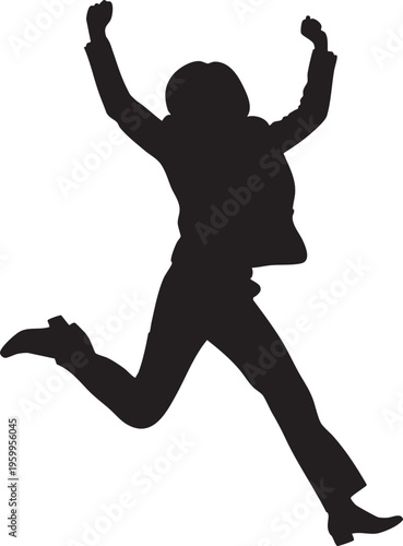 Silhouette of a person jumping in the air with arms raised up high
