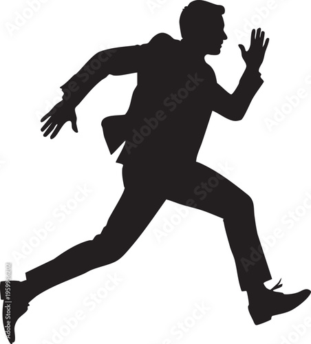 Silhouette of a man running quickly in a business suit