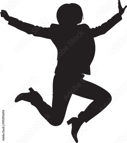 Silhouette of a woman jumping in the air with arms outstretched