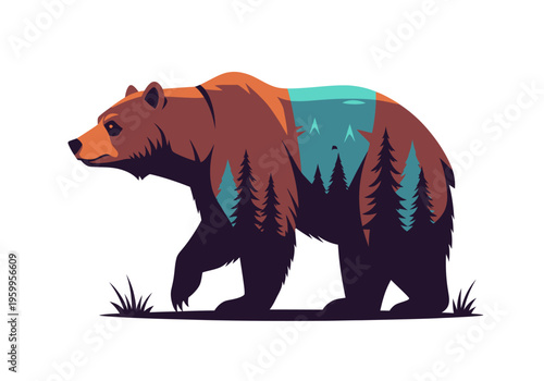 Brown bear walking profile view.