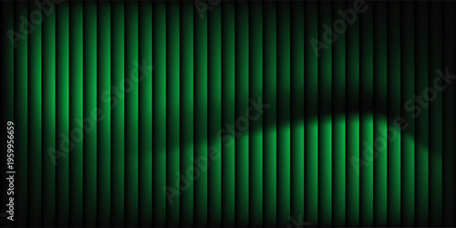 Dark green neon gradient ribbed glass. Vector ribbed glass texture background. Mesh gradient. acrylic ribbed bath surface. Reeded glass background semitransparent overlay. Bath wall window