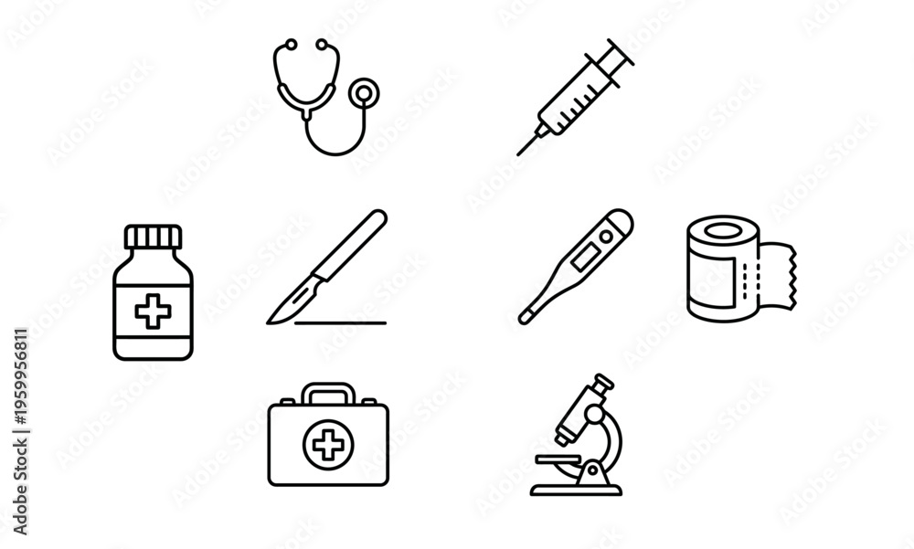 Fototapeta premium Medical icons, healthcare symbols, vector illustrations, 8 elements