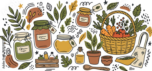 Illustration of various natural products and ingredients isolated on transparent background