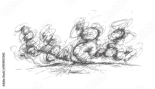 Abstract chaotic black ink scribbles resembling overlapping figures