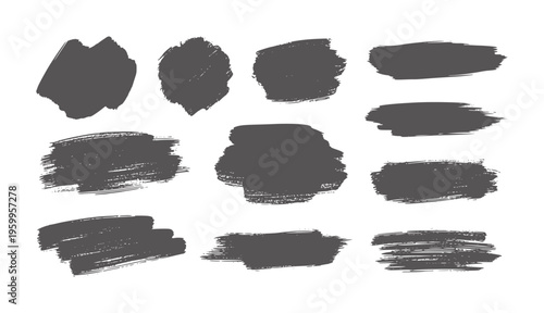 Konstfotografi Black grunge paint brush strokes white with various textures and shapes brushstr