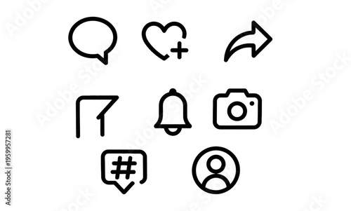 Social media icons, flat design symbols, communication signs, web graphics set