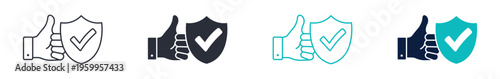 Photos Security shield check icon set, protection approval safety symbol, outline and solid and color style