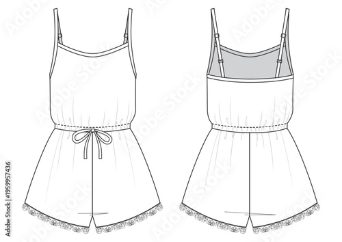 Women relaxed fit jumpsuit, fashion technical drawing