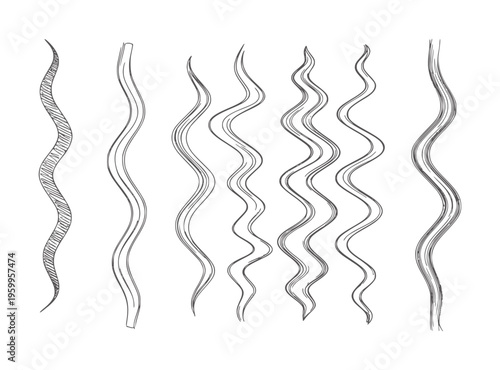 Hand drawn black ink whisk lines progression from simple to complex handdrawn