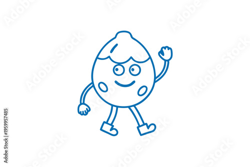 Pondering Cartoon Hala Fruit Character Thinking, Line Art Vector Mascot