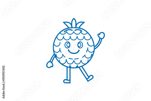 Angry Grumpy Hala Fruit Cartoon Character, Line Art Vector Illustration