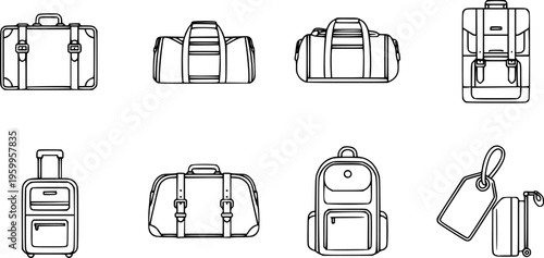 Baggage icon. Linear icons of baggage. Vector illustration. Travel concept. Set of baggage icons