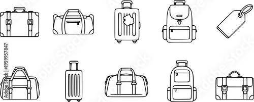Baggage icon. Linear icons of baggage. Vector illustration. Travel concept. Set of baggage icons