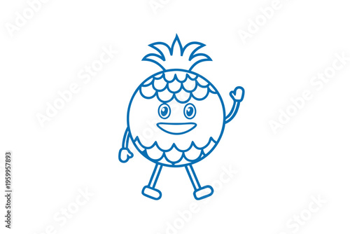 Dancing Energetic Hala Fruit Cartoon Character, Line Art Vector Illustration