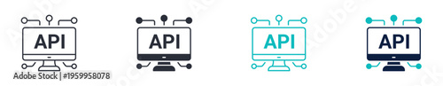 API interface icon set, application programming interface system integration symbol, outline and solid and color style. Vector illustration.
