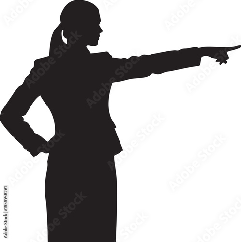 Silhouette of a businesswoman pointing to the right