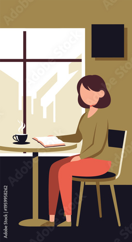 Woman Sitting at Small Table.