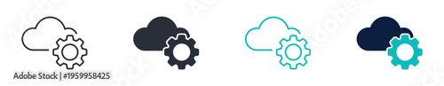 Cloud settings icon set, cloud computing configuration gear symbol, outline and solid and color style. Vector illustration.