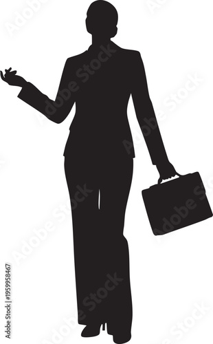 Silhouette of a businesswoman holding a briefcase and gesturing