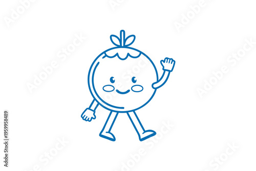 Excited Jumping Hala Fruit Cartoon Character, Line Art Vector Mascot