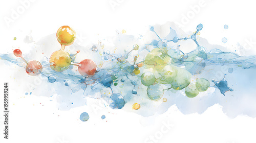 Watercolor Molecular Structure Illustration for Chemistry and Science. AI Generated
