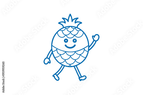 Fit Fitness Hala Fruit Cartoon Character Exercising, Line Art Vector Illustration