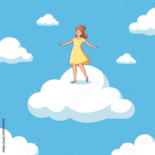 Woman Standing on Cloud Nine.
