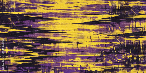 An abstract grunge vector illustration of a forest lake surface reflecting autumn trees with green wood textures and light waves on the water