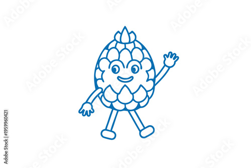 Generous Hala Fruit Cartoon Character Holding Gift Box, Line Art Vector Mascot