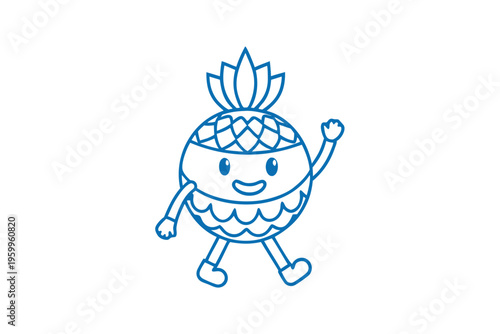 Cartoon Hala fruit character, cute and friendly, vector line art illustration for kids