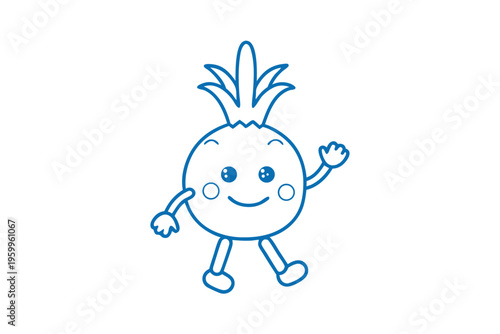 Sad Crying Hala Fruit Cartoon Character, Line Art Vector Illustration