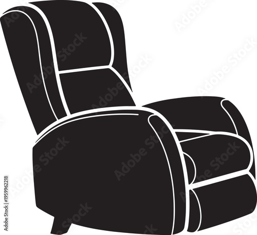Black recliner chair with white outline on transparent background