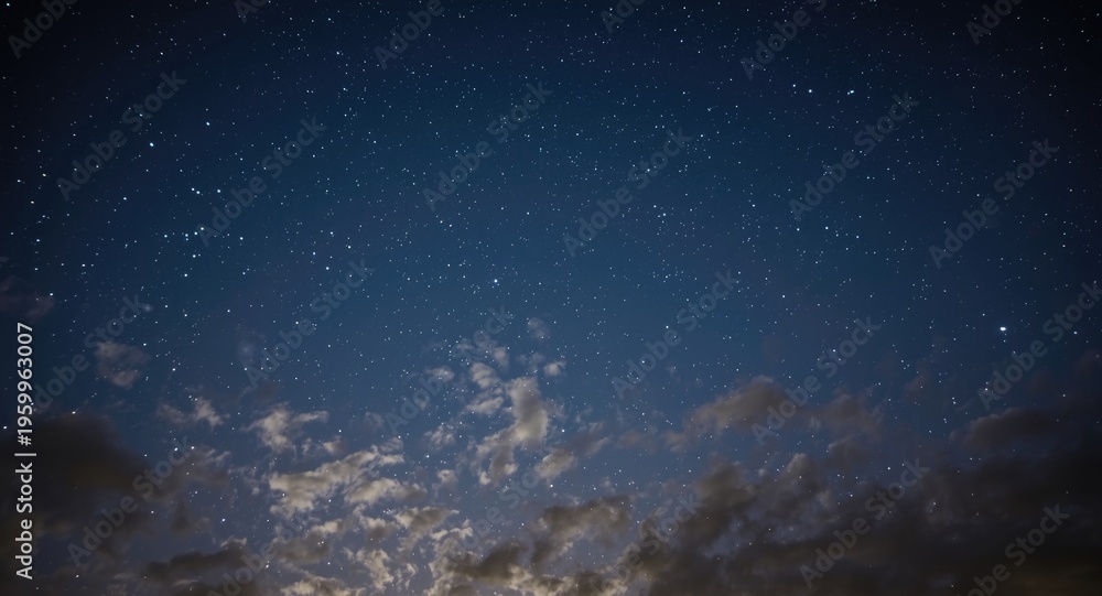 Obraz premium Mellow nocturnal sky decorated by luminous stars and scattered clouds