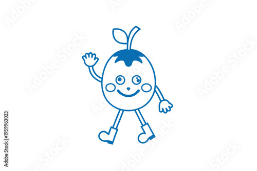 Adorable Hala fruit character, charming line art illustration, cute cartoon for kids