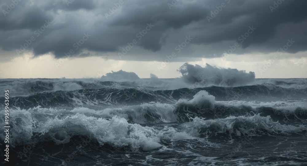 Fototapeta premium Powerful natural weather event with dark skies and rough sea conditions