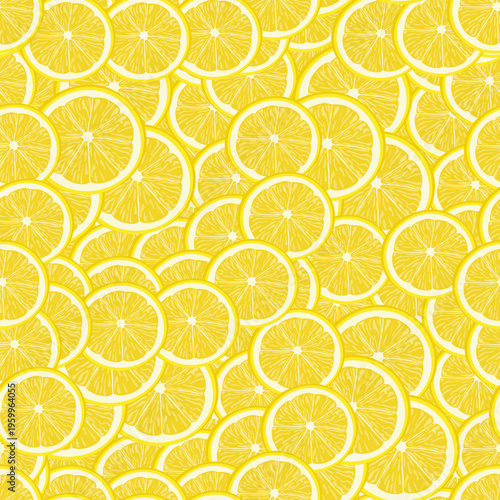 Seamless Vector Pattern with Vibrant Lemon Slices. Dense Citrus Fruit Food Background Isolated on Transparent