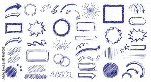 Lo-Fi Marker Scribble and UI Emphasis Kit: Hand-Drawn Arrows, High-Energy Bursts, and Annotation Shapes