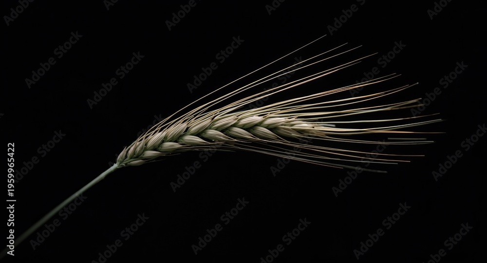 Obraz premium Close range wheat ear on a deep shadowed natural background