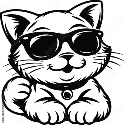 Playful Line Art Cartoon Kitten Character Illustration for Children's Books and Pet Stores
