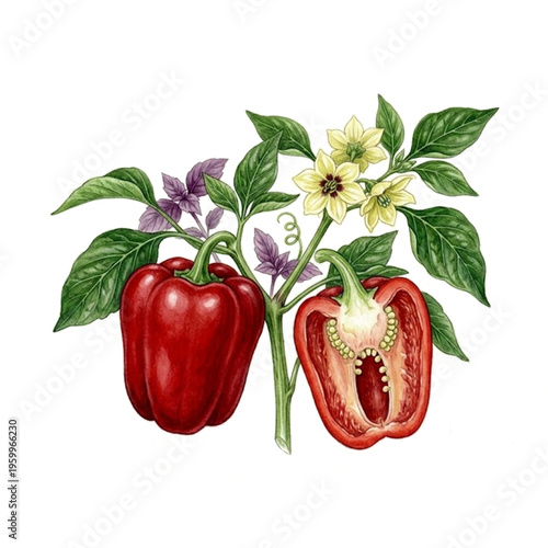 Fresh Red Bell Pepper Vegetable Illustration Isolated on Transparent Background Vector EPS