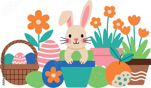 easter bunny with basket of eggs