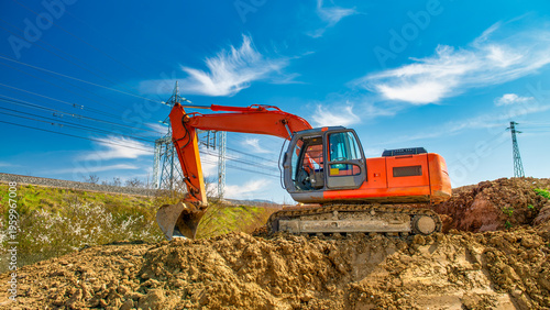 Wallpaper Mural Construction site. Excavator dig the trenches. Trench for laying external sewer pipes Torontodigital.ca