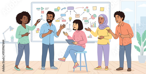 Diverse group of people collaborating and brainstorming isolated on transparent background