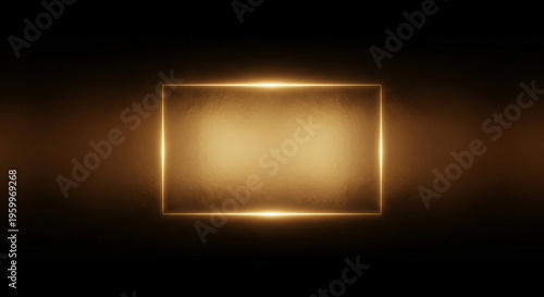Abstract golden glowing rectangular frame with soft haze on dark background